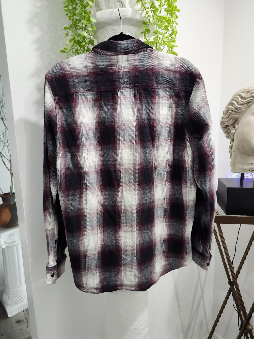 HUGO Men's Burgundy and Black Plaid Button-Up Shirt - Picture 5 of 5